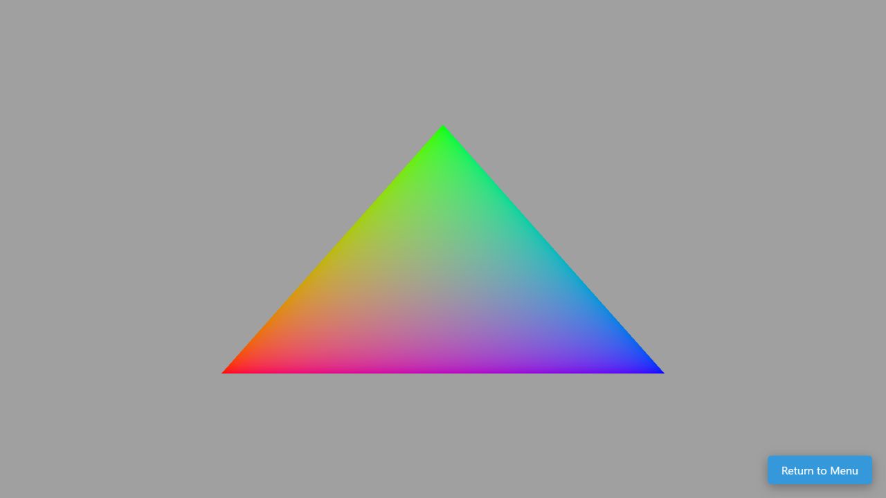 A triangle with interpolated vertex colors in the Hello WebGPU demo.